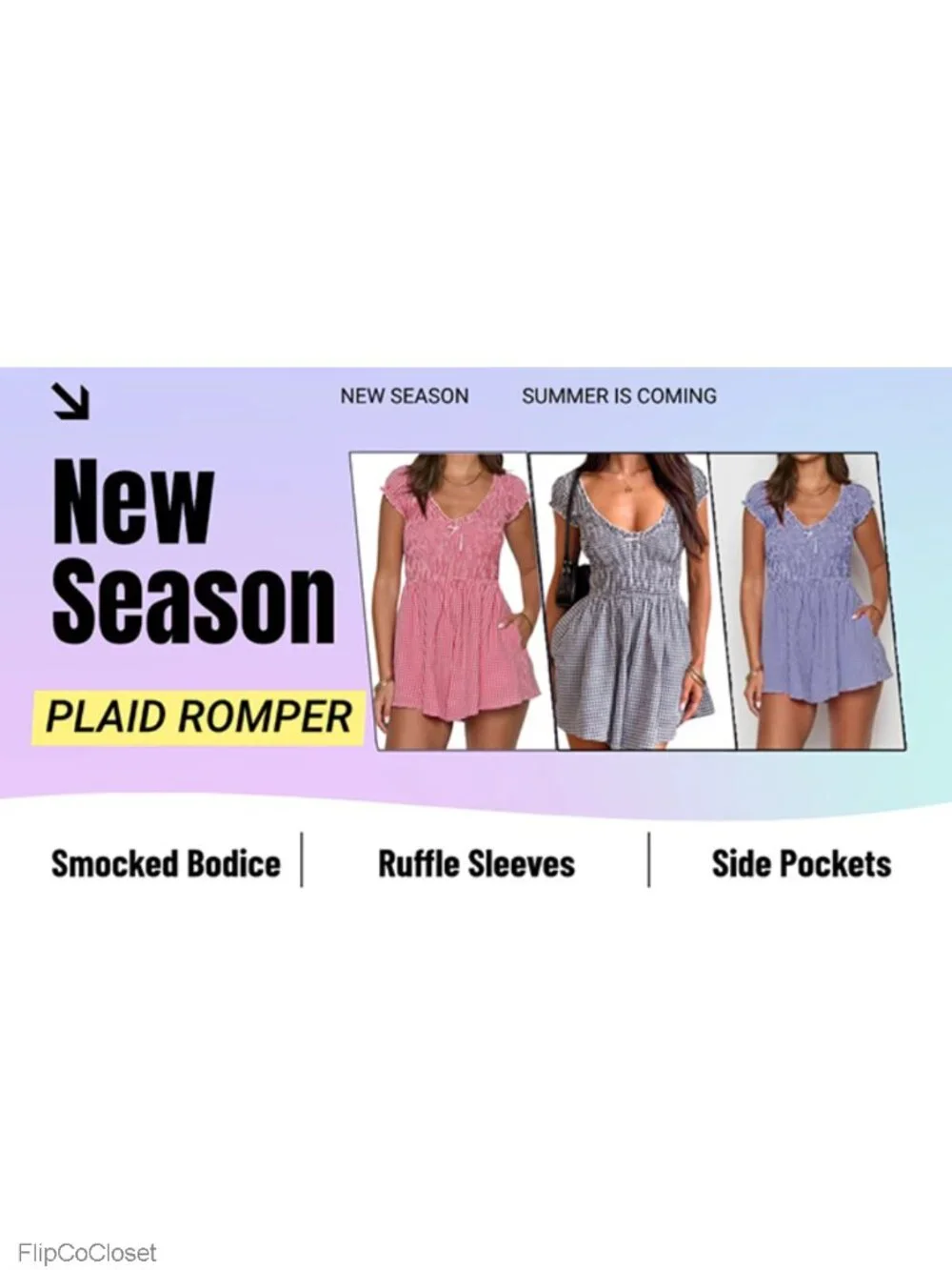 Women's Gingham Romper Jumpsuit Smocked High Waist Shorts Casual Summer